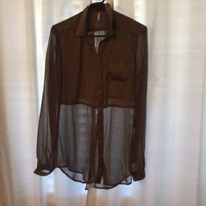 Free People Sheer Open Back Blouse
